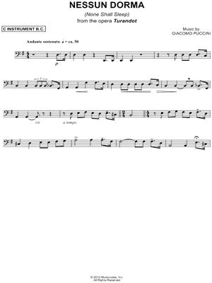 Collection: Nessun Dorma - Bass Clef Instrument & Piano