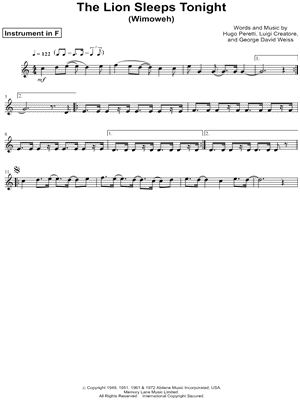 Collection: The Lion Sleeps Tonight - F Instrument & Piano