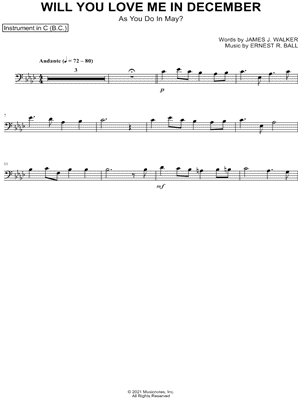 Collection: Will You Love Me in December - Bass Clef Instrument & Piano