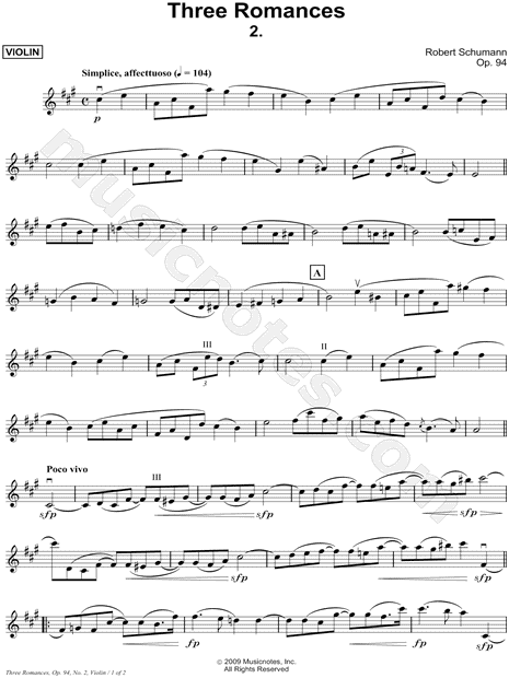 Collection: Three Romances, Opus 94, No. 2 - Violin & Piano
