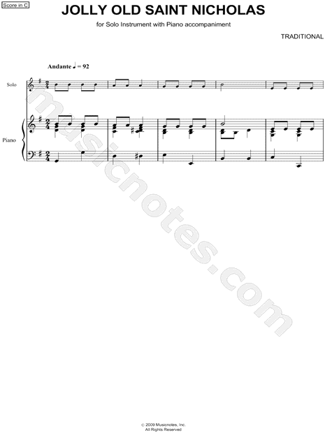 Collection: Jolly Old Saint Nicholas - C Instrument & Piano