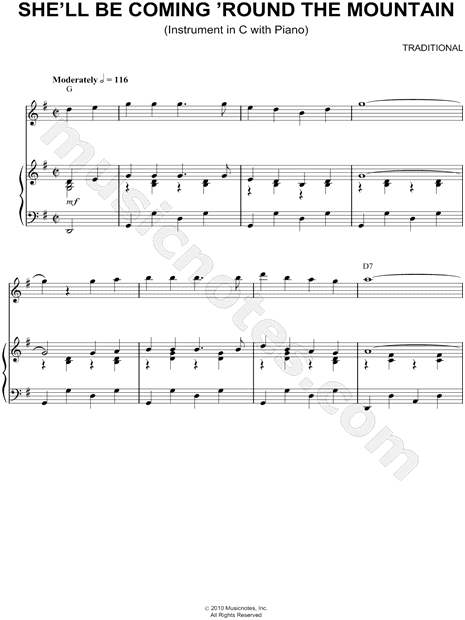 Collection: She'll Be Coming 'Round the Mountain - C Instrument and Piano