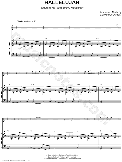 Collection: Hallelujah - Bass Clef Instrument & Piano