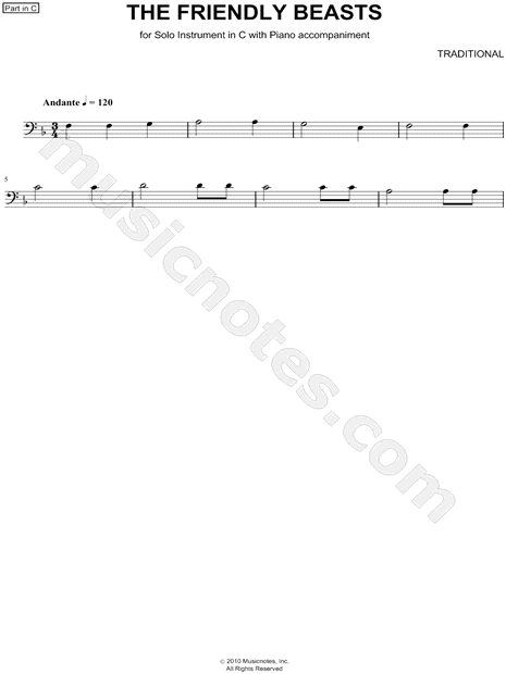 Collection: The Friendly Beasts - Bass Clef Instrument & Piano