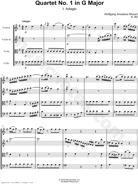 Collection: String Quartet No. 1 In G Major, K. 80: I. Adagio