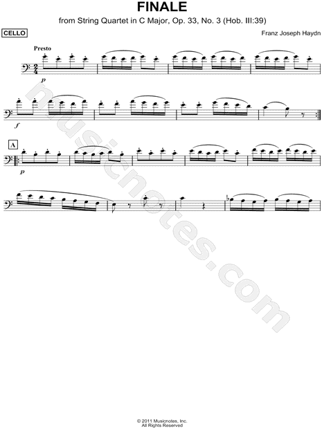 Collection: Finale from String Quartet in C Major, Op. 33, No. 3 - Cello & Piano