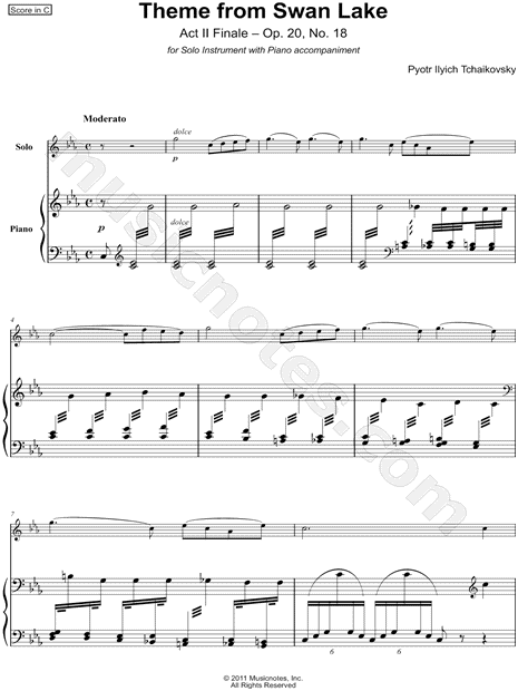 Collection: Theme From Swan Lake, Op. 20: No. 18 - C Instrument & Piano