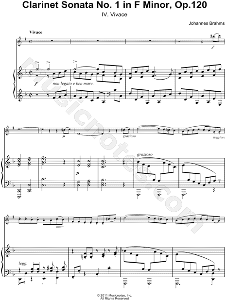 Collection: Clarinet Sonata No. 1 In F Minor, Op. 120: IV. Vivace - Clarinet & Piano