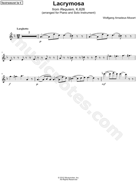 Collection: Lacrymosa, from Requiem K. 626 - C Instrument & Piano