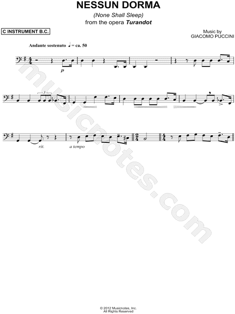 Collection: Nessun Dorma - Bass Clef Instrument & Piano