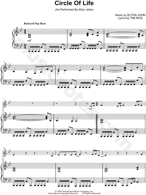 Collection: Circle of Life (Pop Version) - C Instrument & Piano