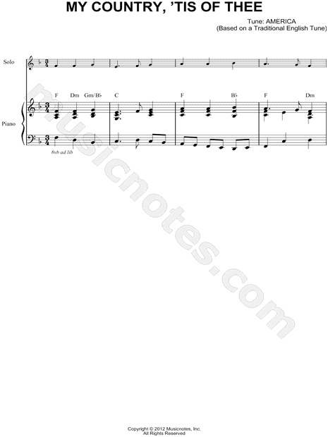 Collection: My Country, 'Tis of Thee - Bass Clef Instrument & Piano