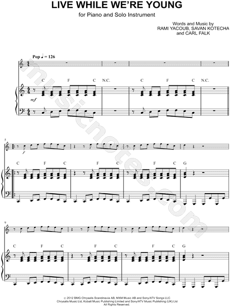 Collection: Live While We're Young - Bb Instrument & Piano Accompaniment