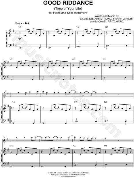 Collection: Good Riddance (Time of Your Life) - Bass Clef Instrument & Piano