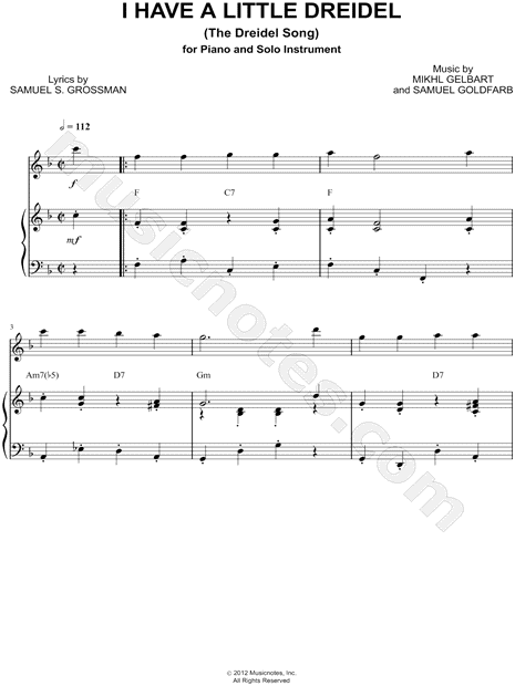 Collection: I Have a Little I Have a Little Dreidel - F Instrument & Piano