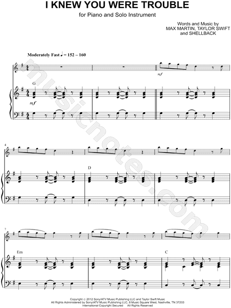 Collection: I Knew You Were Trouble - C Instrument & Piano