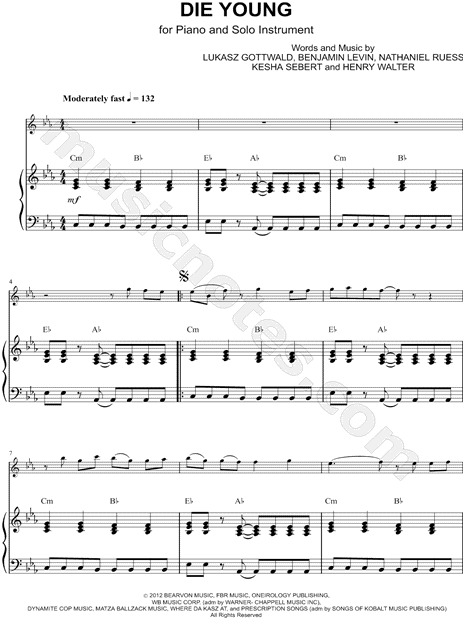 Collection: Die Young - Bass Clef Instrument & Piano