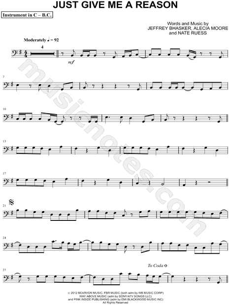 Collection: Just Give Me a Reason - Bass Clef Instrument & Piano