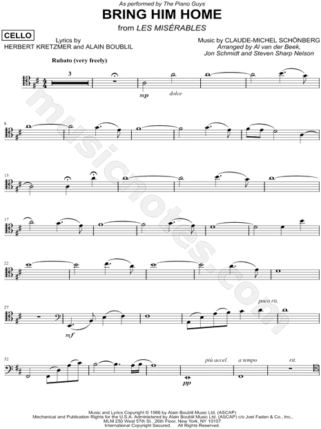 Collection: Bring Him Home - Cello & Piano