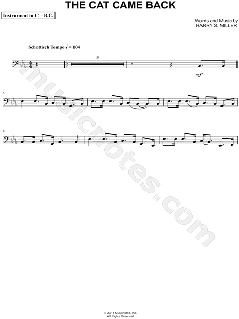 Collection: The Cat Came Back - Bass Clef Instrument & Piano