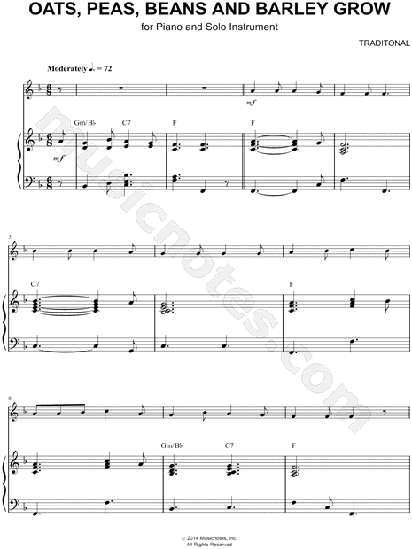 Collection: Oats, Peas, Beans and Barley Grow - Bass Cleff Instrument & Piano