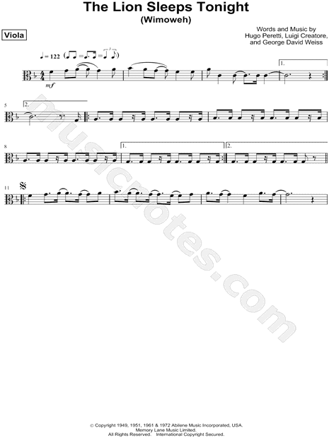 Collection: The Lion Sleeps Tonight - Viola & Piano