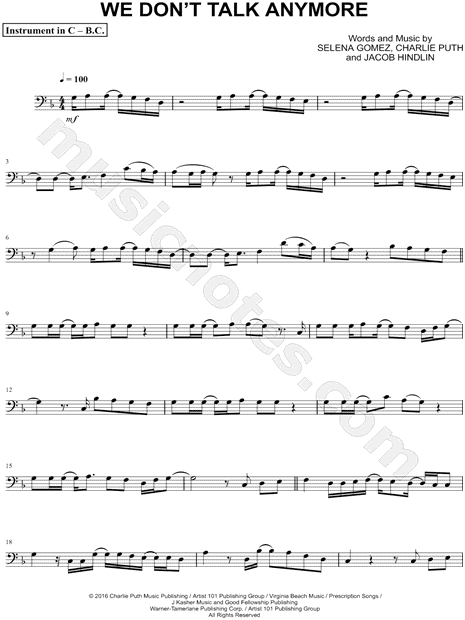 Collection: We Don't Talk Anymore - Bass Clef Instrument & Piano