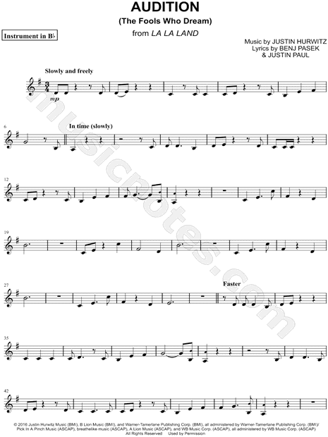 Collection: Audition (The Fools Who Dream) - Bb Instrument & Piano