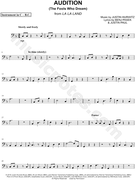 Collection: Audition (The Fools Who Dream) - Bass Clef Instrument & Piano