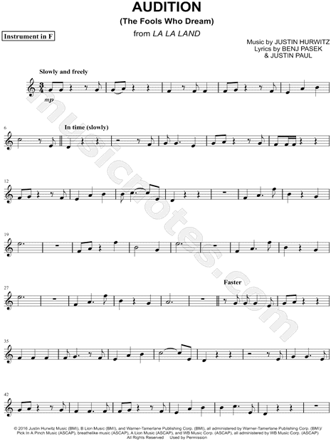 Collection: Audition (The Fools Who Dream) - F Instrument & Piano