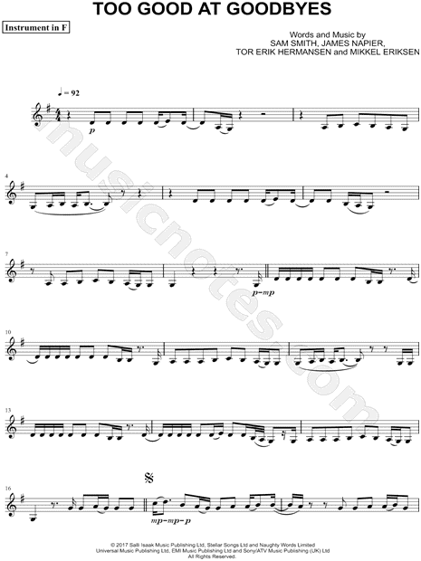 Collection: Too Good at Goodbyes - F Instrument & Piano