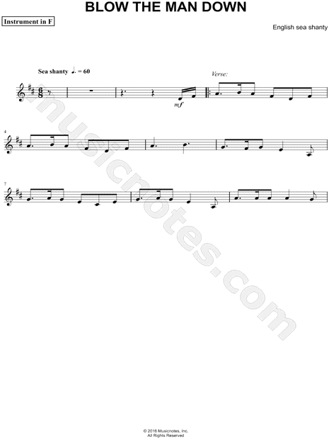 Collection: Blow the Man Down - F Instrument & Piano