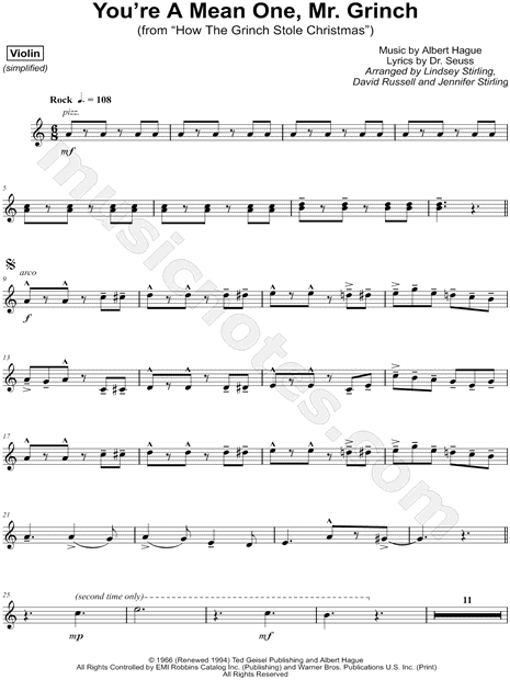 Collection: You're a Mean One, Mr. Grinch - Violin [simplified], Voice [simplified], Cello, Viola & Piano