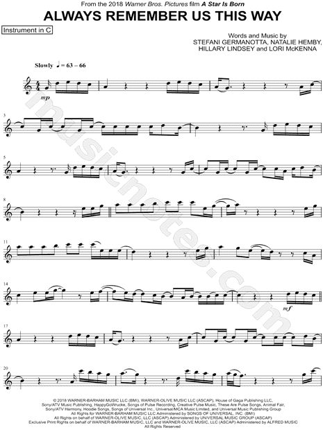 Collection: Always Remember Us This Way - C Instrument & Piano