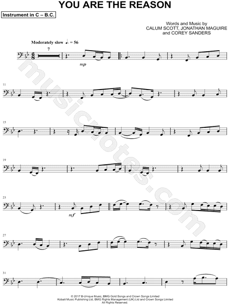 Collection: You Are the Reason - Bass Clef Instrument & Piano