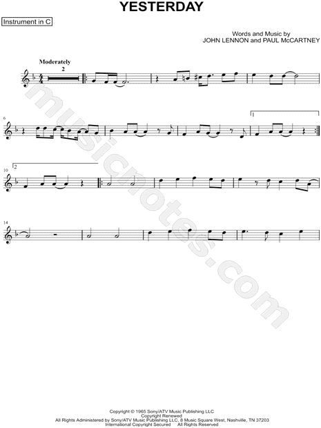 Collection: Yesterday - C Instrument & Piano