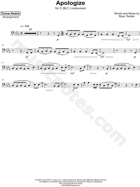 Collection: Apologize - Bass Clef Instrument & Piano
