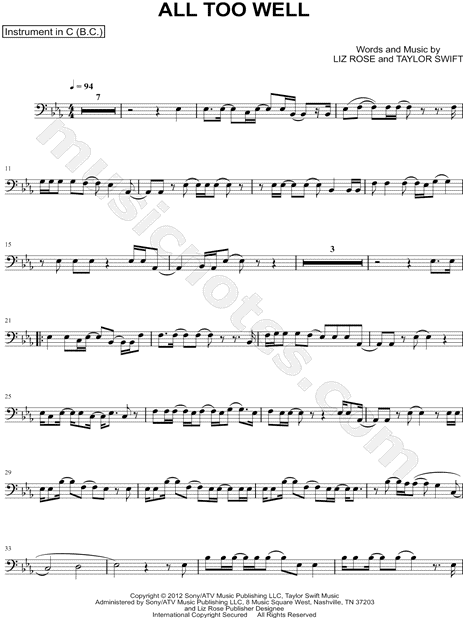 Collection: All Too Well - Bass Clef Instrument & Piano