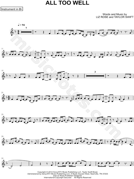 Collection: All Too Well - Bb Instrument & Piano