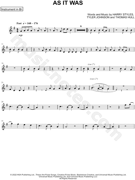 Collection: As It Was - Bb Instrument & Piano