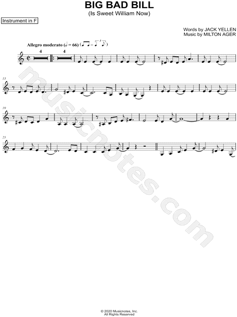Collection: Big Bad Bill (Is Sweet William Now) - F Instrument & Piano