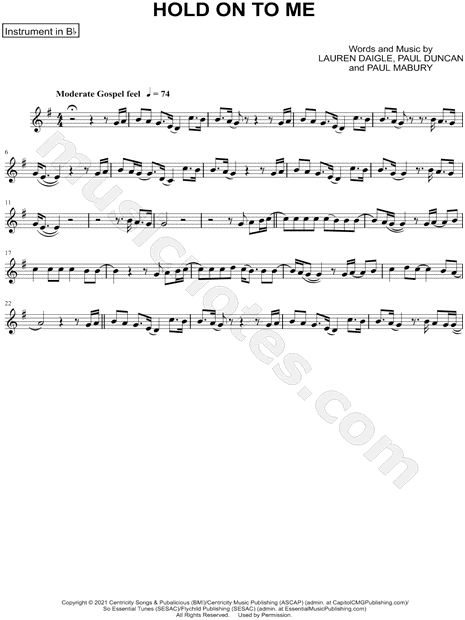 Collection: Hold On To Me - Bb Instrument & Piano