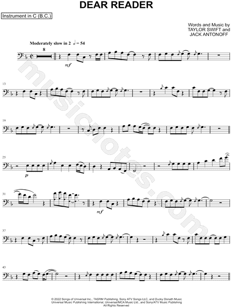 Collection: Dear Reader - Bass Clef Instrument & Piano