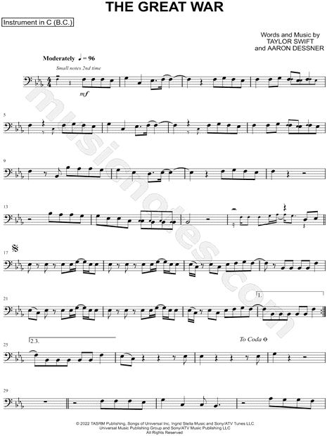 Collection: The Great War - Bass Clef Instrument & Piano