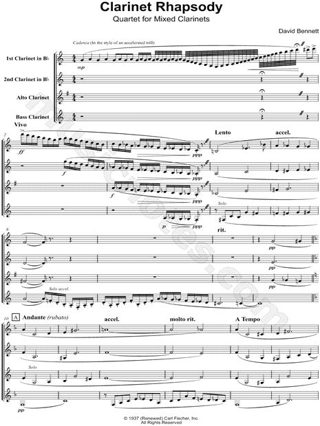Clarinet Rhapsody - Quartet for Mixed Clarinets