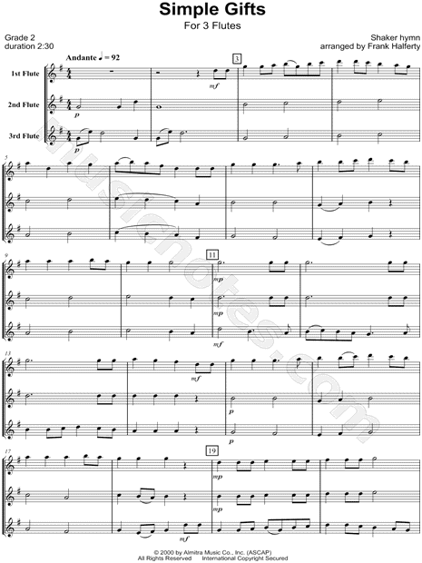 Simple Gifts - Flute Trio