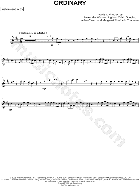 Ordinary - Eb Instrument & Piano by Alex Warren - Solo & Accompaniment, Instrumental Parts Sheet Music (Page 1 of 8)