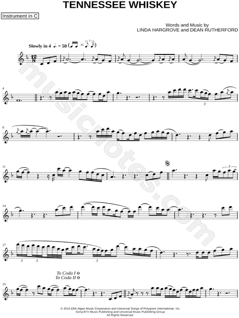 Tennessee Whiskey - C Instrument & Piano by Chris Stapleton - Solo & Accompaniment, Instrumental Parts Sheet Music (Page 1...