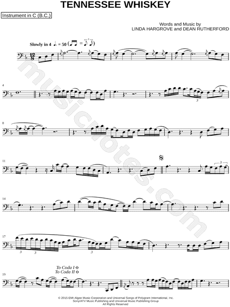 Tennessee Whiskey - Bass Clef Instrument & Piano by Chris Stapleton - Solo & Accompaniment, Instrumental Parts Sheet Music...