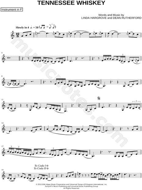 Tennessee Whiskey - F Instrument & Piano by Chris Stapleton - Solo & Accompaniment, Instrumental Parts Sheet Music (Page 1...